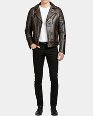 Men’s Biker Leather Jacket with Dual Zip Hook Zenith Brown