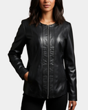 Women’s Classic Soft Leather Collarless Jacket – Nova Black – product view 1