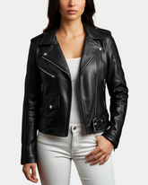 Women's Leather Biker Brando Jacket Kate Nova Black