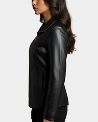 Women's Classic Zip Fastening Leather Jacket Julia Nova Black