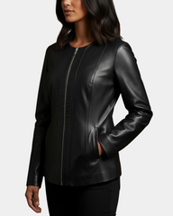 Women's Classic Soft Leather Collarless Jacket Nova Black