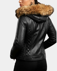 Women's Detachable Hoodie Biker Leather Jacket Lily Nova Black