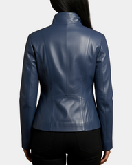 Women's Classic Zip Fastening Leather Jacket Julia Radiant Blue