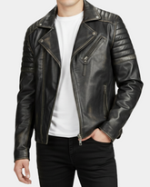 Men’s Biker Leather Jacket with Dual Zip Hook Paradox Rub Off