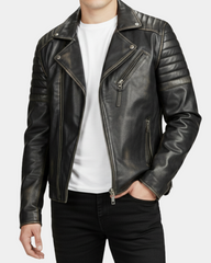 Men’s Biker Leather Jacket with Dual Zip Hook Paradox Rub Off