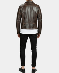 Men’s Biker Leather Jacket with Dual Zip Hook Zenith Brown