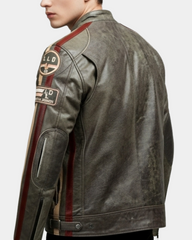 Men’s Biker Leather Jacket with Badges Zenith Brown