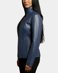 Women's Classic Zip Fastening Leather Jacket Julia Radiant Blue
