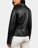 Women’s Cross Zip Biker Leather Jacket – Cara Nova Black – product view 2