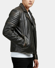 Men’s Biker Leather Jacket with Dual Zip Hook Paradox Rub Off