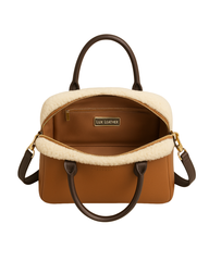 Winter Cloud Tote Caramel Fur Trimmed Leather Bag