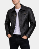 Men’s Leather Lee Rider Casual Jacket Terry – Nova Black – product view 1