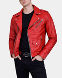 Men’s Leather Biker Jacket Brando Style Johnny – Ignite Red – product view 1