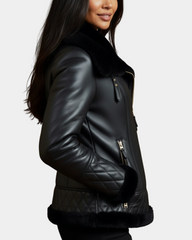 Women’s Merino Sheepskin Aviator Jacket Nova Black