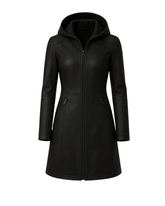 Noir Harbor Detachable Hood Leather Coat Black