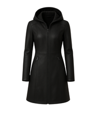 Noir Harbor Detachable Hood Leather Coat Black