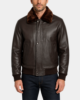 Men’s Leather Bomber Pilot Jacket with Removable Collar – Leroy Zenith Brown