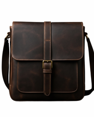 Executive Dark Walnut Leather Messenger Bag