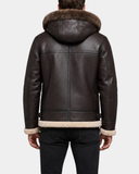 Men’s Bomber Flying Aviator RAF B3 Real Leather Sheepskin Hooded Jacket – Zenith Brown