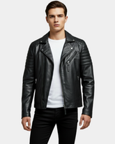 Men’s Biker Leather Jacket with Single Zip Hook Nova Black