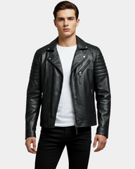 Men’s Biker Leather Jacket with Single Zip Hook Nova Black