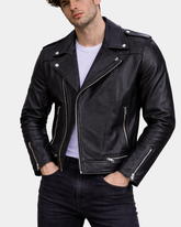 Mens Leather Biker Brando Design Jacket Sean Nova Black