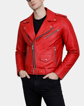 Mens Heavy Duty Leather Biker Brando Jacket Ignite Red