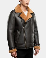 Men’s Aviator Sheepskin Pilot Leather Bomber Jacket Zenith Brown Ginger