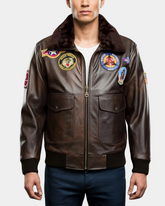 Men's Bomber Leather Jacket Air Force Style Lester Zenith Brown
