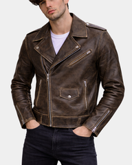 Mens Leather Biker Brando Design Jacket Zenith Brown