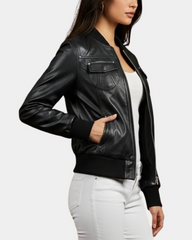 Women’s Leather Classic Bomber Jacket in Motto Nova Black