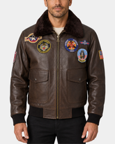 Men’s Bomber Leather Jacket Air Force Style – Lester Zenith Brown