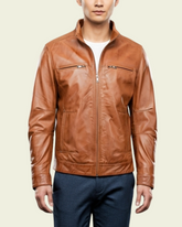 Men's Standing Collar Leather Jacket Tony Dynamo Tan