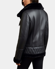 Women’s Merino Sheepskin Aviator Jacket Nova Black