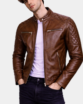 Men's Leather Biker Style Jacket with Quilt Detail Fusion Timber