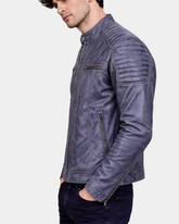 Mens Leather Biker Style Zip Jacket Eddie Essence Grey Two Tone