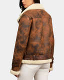Women’s Sheepskin Aviator Cross-Zip Pilot Jacket – Zenith Vintage Brown – product view 2