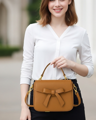 Tan Leather Bow Crossbody