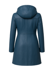 Azure Harbor Detachable-Hood Leather Coat Azure Blue