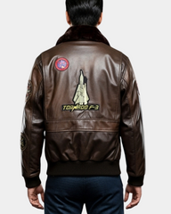 Men's Bomber Leather Jacket Air Force Style Lester Zenith Brown