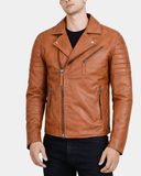 Mens Biker Leather Jacket Dual Zip Hook Dynamo Tan – product view 3