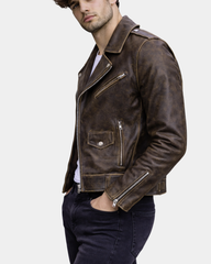 Mens Leather Biker Brando Design Jacket Zenith Brown