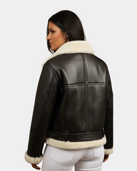 Women’s Sheepskin Aviator RAF Pilot Jacket Zenith Brown White