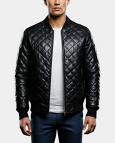 Men's Leather Quilted Bomber Jacket Warren Nova Black