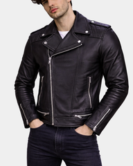Mens Leather Biker Brando Design Jacket Sean Nova Black