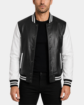 Men’s Leather College Boy Varsity Jacket – Garry Black Astral White