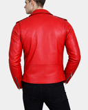 Men’s Heavy-Duty Leather Biker Brando Jacket – Ignite Red – product view 2
