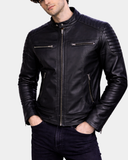 Mens Leather Biker Style Zip Jacket Eddie Essence Nova Black – product view 3