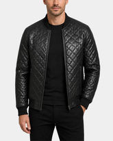 Men’s Leather Quilted Bomber Jacket – Warren Nova Black