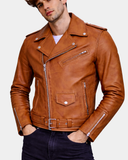 Men’s Leather Biker Jacket Brando Style Johnny – Dynamo Tan – product view 3